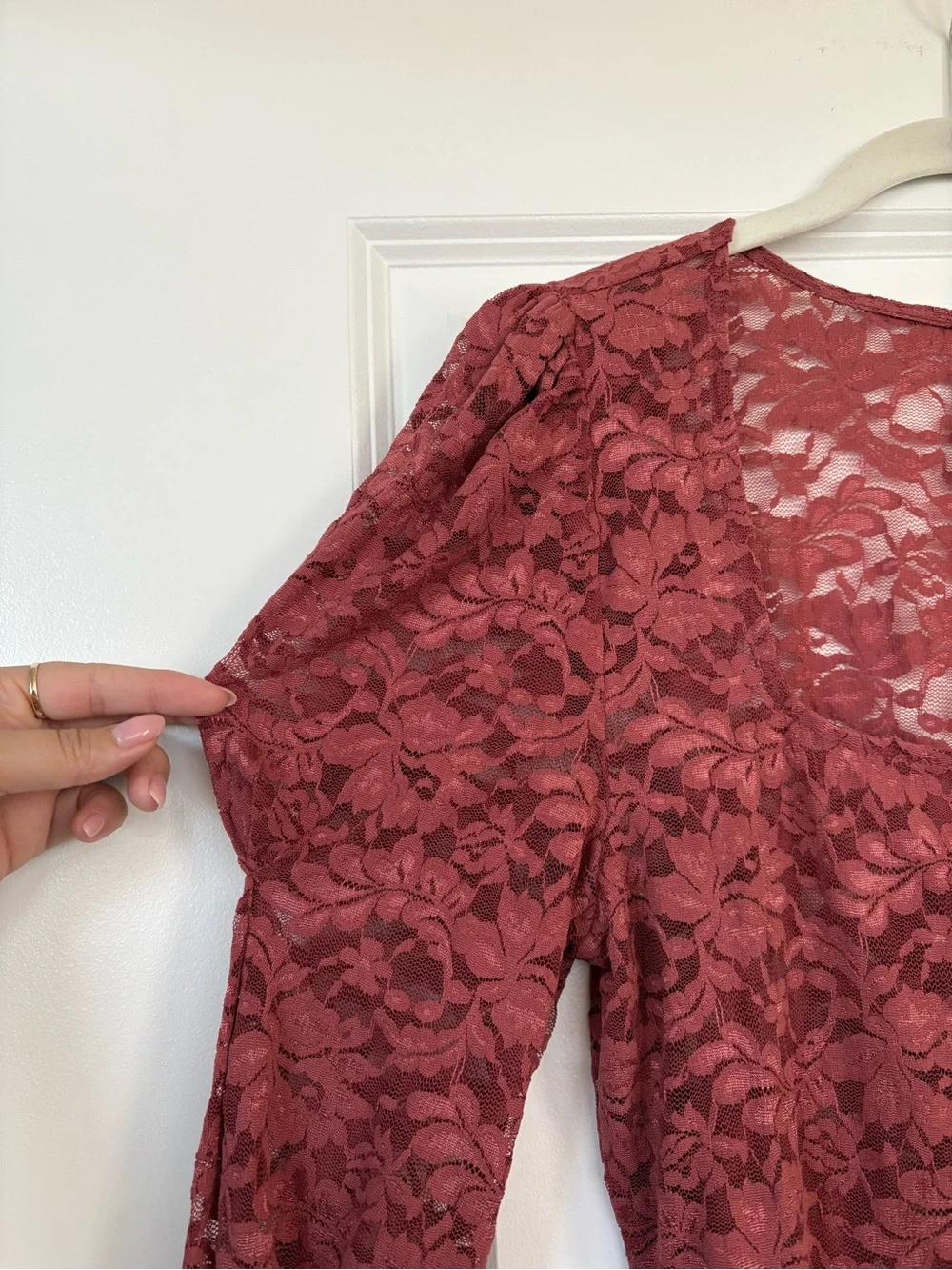 NWT Anthropologie Puff-Sleeve Sheer Lace Long Sleeve Top Size XL